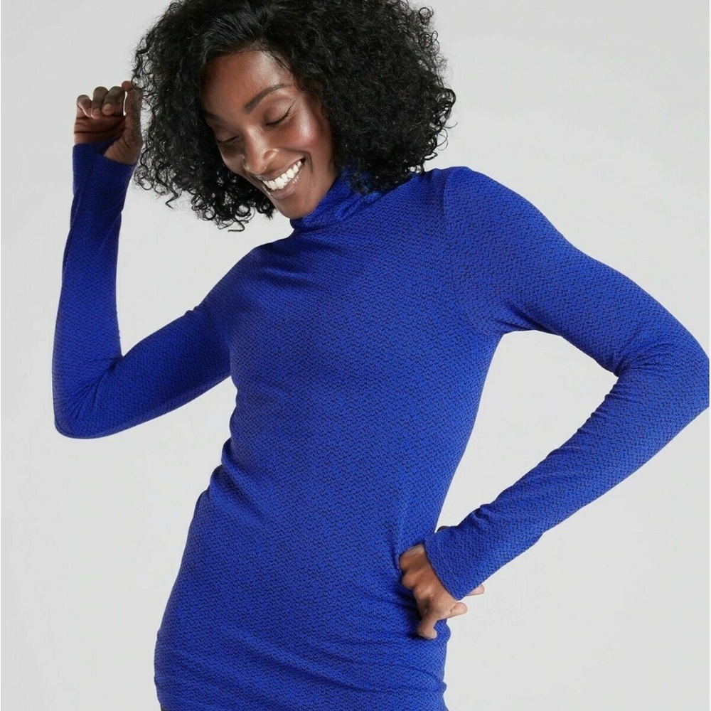 Athleta Flurry Peak Stretch Turtleneck Top‎ Herringbone Blue Women's Medium